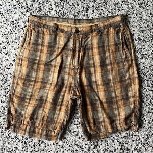 Tommy Bahama Relax 100% Linen Plaid Shorts Brown Orange Men’s Size 38